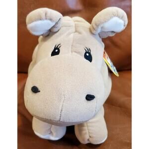 12 In Elder Beerman Tan Quilt Block House Hippo Stuffed Plush Embroidered Eyes